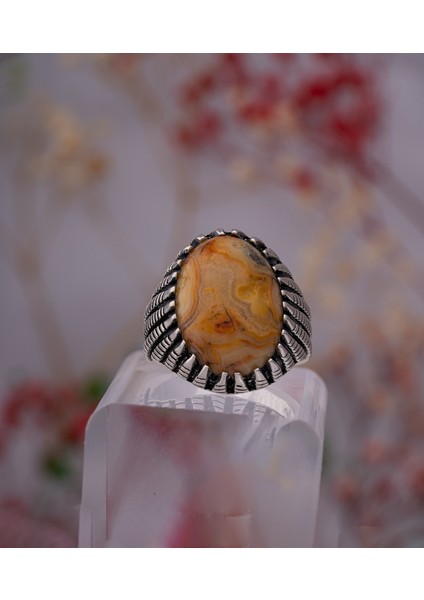 Sarı Doğal Taşlı 925 Ayar Gümüş Erkek Yüzük – Karakterli ve Özgün Tasarım fiyatları