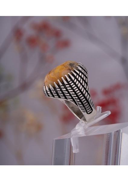 Sarı Doğal Taşlı 925 Ayar Gümüş Erkek Yüzük – Karakterli ve Özgün Tasarım fırsatları