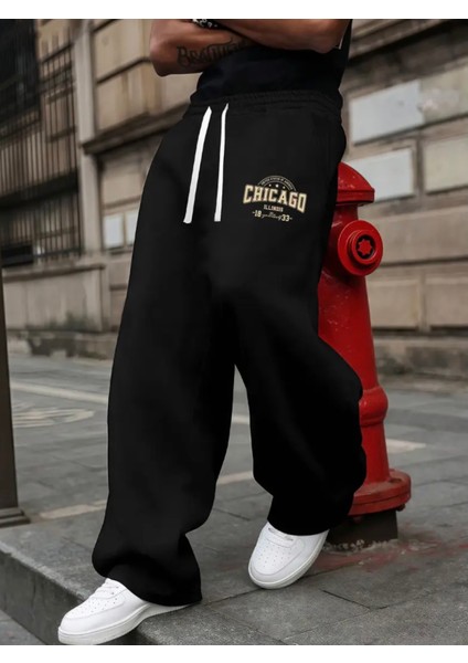 Büyük Beden Özel Tasarım California Baskılı %100 Pamuk Kışlık Bol Paça Hip Hop Erkek Eşofman Altı