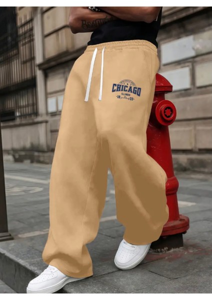 Büyük Beden Özel Tasarım California Baskılı %100 Pamuk Kışlık Bol Paça Hip Hop Erkek Eşofman Altı