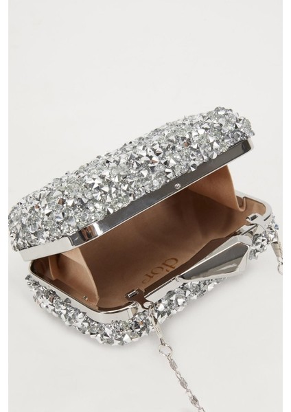 ​​​kare Taşlı Abiye El Çantası 930190 Gümüş indirimleri