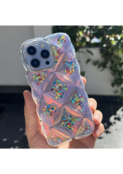 iPhone 15 Pro Max Hologramlı Baklava Desenli Kalın Şeffaf Telefon Kılıfı