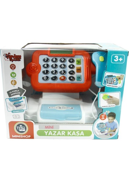 14 Parça Sesli Işıklı Hesap Makineli Barkod Okuyuculu Yazar Kasa Market Yazarkasa Pos Kırmızı Mavi modelleri