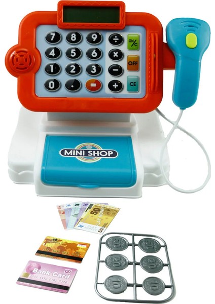 14 Parça Sesli Işıklı Hesap Makineli Barkod Okuyuculu Yazar Kasa Market Yazarkasa Pos Kırmızı Mavi indirimleri