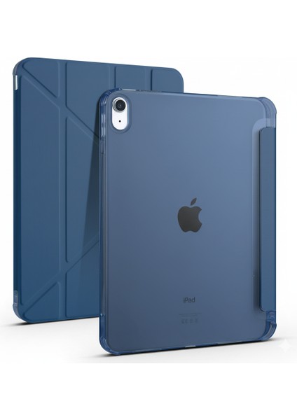 Apple iPad 11. Nesil (A16) 11 Inc (2025) Yatay ve Dikey Standlı Antişok Köşe Korumalı Kalemlikli Origami Slikon Kılıf