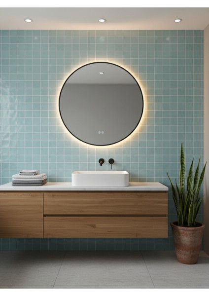 Akıllı Buhar Tutmaz 3 LED Işıklı Dekoratif Banyo Aynası 80 cm
