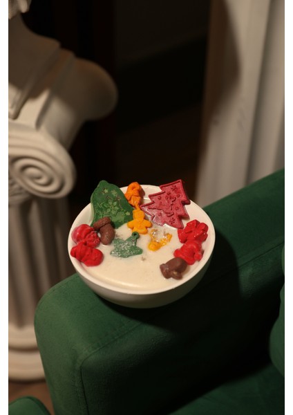 Tarçın ve Vanilya Kokulu %100 Doğal Soya Dekoratif Yılbaşı Mumu Beyaz 2 Ahşap Fitilli