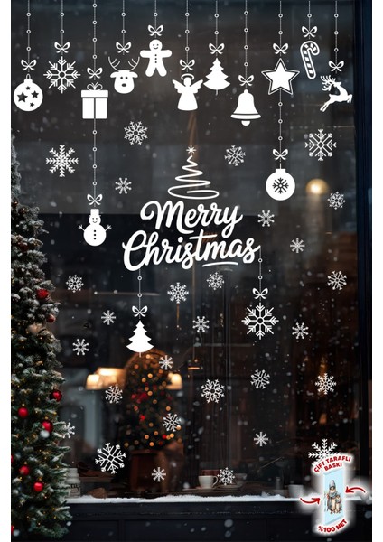 Yılbaşı Cam Süsü Sticker Seti – Merry Christmas Çift Taraflı Baskı 42 Kar Tanesi ve 34 Parça Figür fiyatları