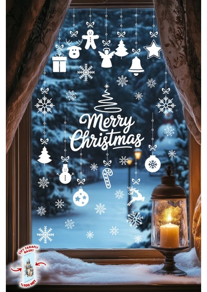 Yılbaşı Cam Süsü Sticker Seti – Merry Christmas Çift Taraflı Baskı 42 Kar Tanesi ve 34 Parça Figür fırsatları