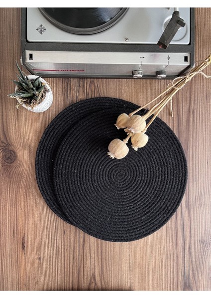 2 Adet Siyah Jüt Supla / Amerikan Servis Lux Sunum Tabak Altlığı