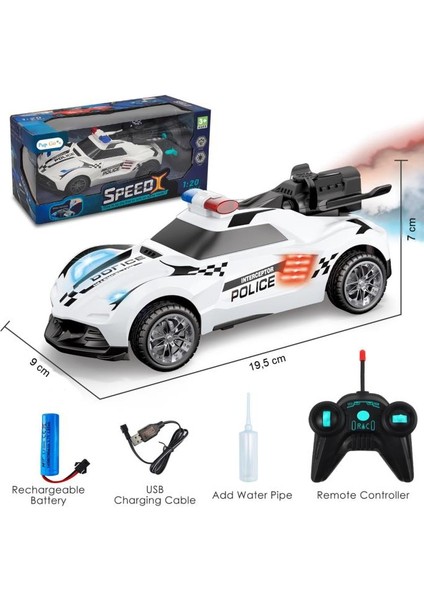Oyuncak 1:20 Uzaktan Kumandalı Şarjlı Duman Çıkartan Işıklı Araba Buhar Çıkartan Drift Atan Polis Arabası indirimleri