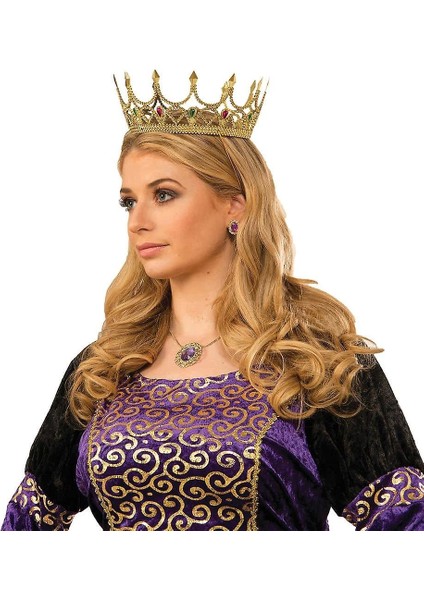 Taşlı Rönesans Kostümlü Kraliyet Ortaçağ Altın Kraliçe Prenses Tacı fırsatları