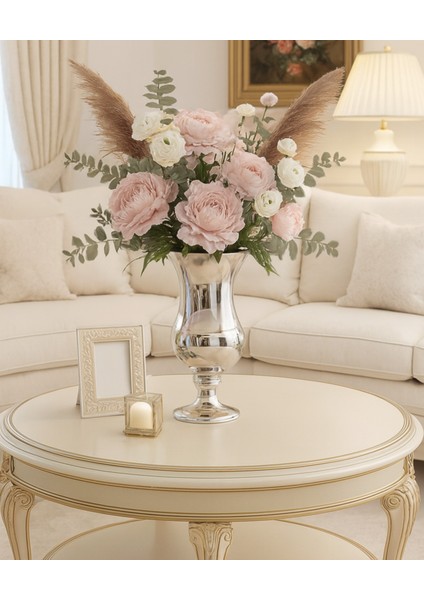 Gümüş Renk Vazo Ayna Kaplama Ayaklı Xxl Boy Kalın Kesme Cam 30 cm modelleri