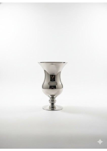 Gümüş Renk Vazo Ayna Kaplama Ayaklı Xxl Boy Kalın Kesme Cam 30 cm fırsatları