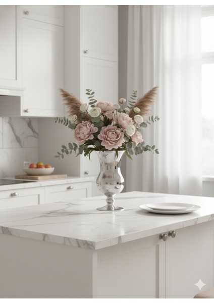 Gümüş Renk Vazo Ayna Kaplama Ayaklı Xxl Boy Kalın Kesme Cam 30 cm indirimleri