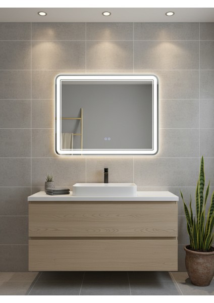 Akıllı Buhar Tutmaz 3 LED Işıklı Dekoratif Banyo Aynası 80 x 60 cm