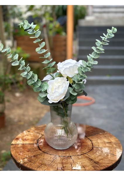 Yapay Çiçek Okaliptüs ve Gül Demeti 9 Dal Arajman