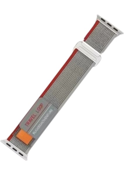 Apple Watch 38MM Alice Kumaş Kordon - Gri-Kırmızı