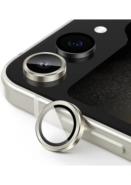 Samsung Galaxy Z Flip 5 Valdez Metal Kamera Lens - Krem