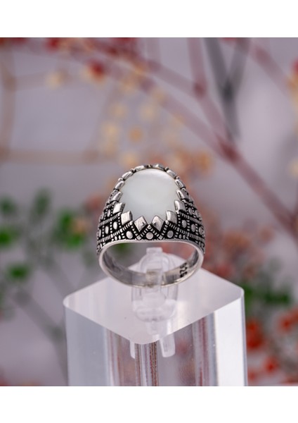 Duman Beyazı Doğal Taşlı 925 Ayar Gümüş Erkek Yüzük – Şık ve Gösterişli Tasarım fırsatları