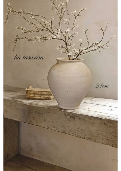 Modern Iskandinav Tarz Eleni Vazo Ev Dekorasyon El Yapımı Stoneware Vazo 24 cm