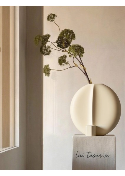 Krem Rengi Seramik Moon Vazo Xl Boy Iskandinav Bohem Tarz Dekoratif