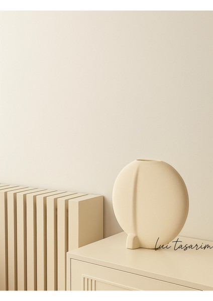 Krem Rengi Seramik Moon Vazo Xl Boy Iskandinav Bohem Tarz Dekoratif modelleri