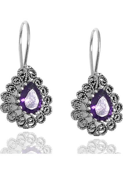 Ametist Taşlı Damla Model Kadın 925 Ayar Gümüş Telkari Üçlü Set 201024778 fiyatları