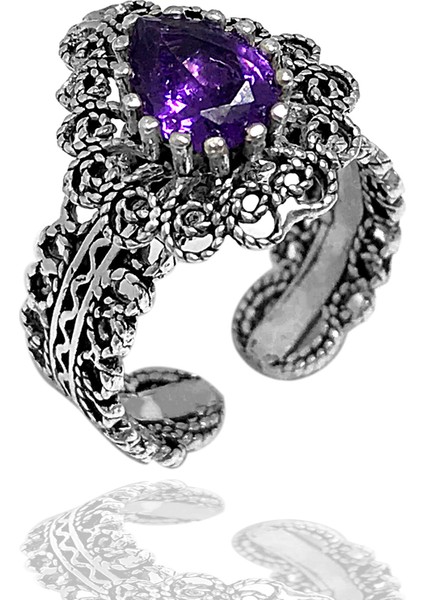 Ametist Taşlı Damla Model Kadın 925 Ayar Gümüş Telkari Üçlü Set 201024778 fırsatları