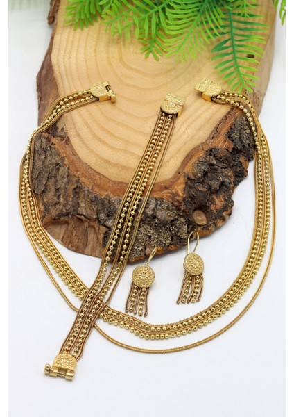 Sıralı Toplu Altın Kaplama 925 Ayar Gümüş Bayan Hasır Üçlü Set 201024776 fiyatları