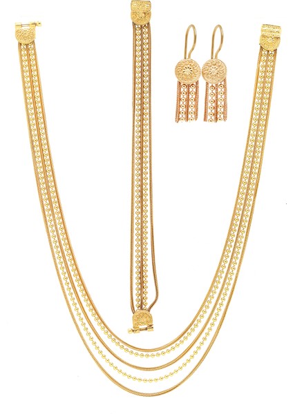 Sıralı Toplu Altın Kaplama 925 Ayar Gümüş Bayan Hasır Üçlü Set 201024776 modelleri