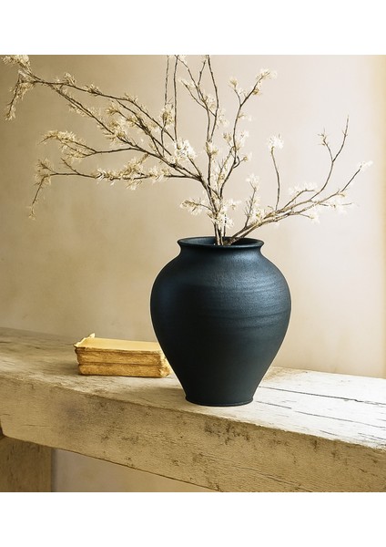Siyah Dokulumodern Iskandinav Tarz Eleni Vazo Ev Dekorasyon El Yapımı Stoneware Vazo 24 cm