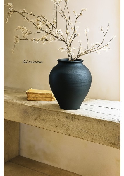 Siyah Dokulumodern Iskandinav Tarz Eleni Vazo Ev Dekorasyon El Yapımı Stoneware Vazo 24 cm fiyatları