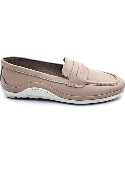 B260700 Iç Dış Hakiki Yumuşak Deri Kadın Açık Vizon Renk Makosen Ayakkabı