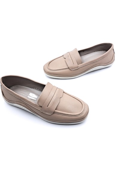 B260700 Iç Dış Hakiki Yumuşak Deri Kadın Açık Vizon Renk Makosen Ayakkabı fiyatları