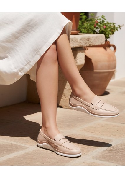 B260700 Iç Dış Hakiki Yumuşak Deri Kadın Açık Vizon Renk Makosen Ayakkabı