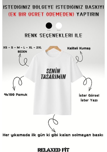 Kişiye Özel Baskı (Kendin Tasarla) Baskılı %100 Pamuk Bisiklet Yaka Relax Kesim T-Shirt
