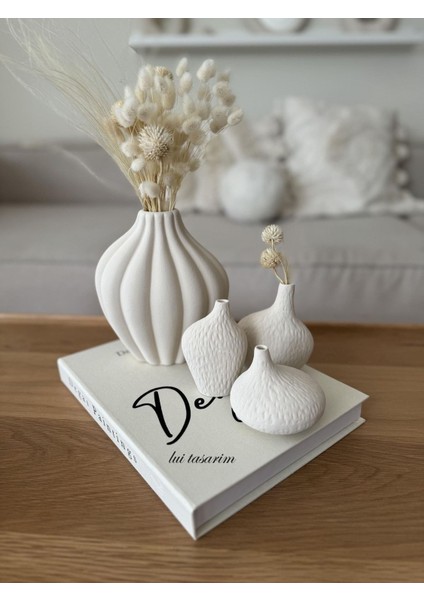 Iskandinav Tarzı Krem Rengi SADE17 cm Seramik Eysa Vazo Dekorasyon Iskandinav Bohem