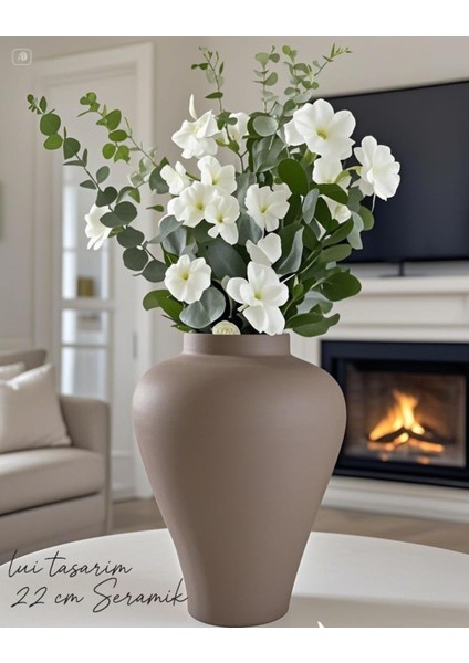 Vizon Rengi Seramik Küp Vazo 24 cm Dekorasyon Modern Minimalist Bohem Sade Şık