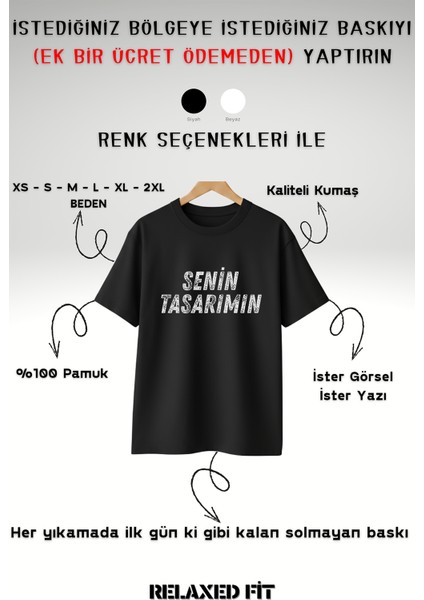 Kişiye Özel Baskı (Kendin Tasarla) Baskılı %100 Pamuk Bisiklet Yaka Relax Kesim T-Shirt
