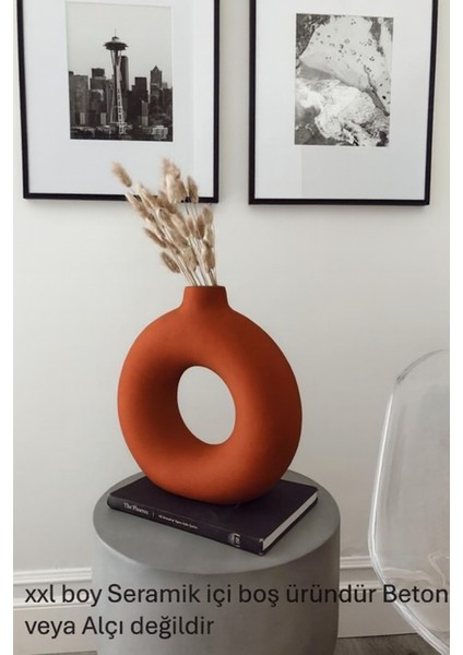 Kremitrengi Bohem Xl Büyük Boy Seramik Nordic Tarz Sade Iskandinav Tarzı Donut Vazo Seramik 31*31CM