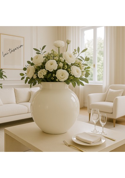 Özel Tasarım Cam Modern Büyük Xl Boy Davet Özel Gün Masaları Sade Şık Zarif Beyaz Vazo 27*27*11 fiyatları
