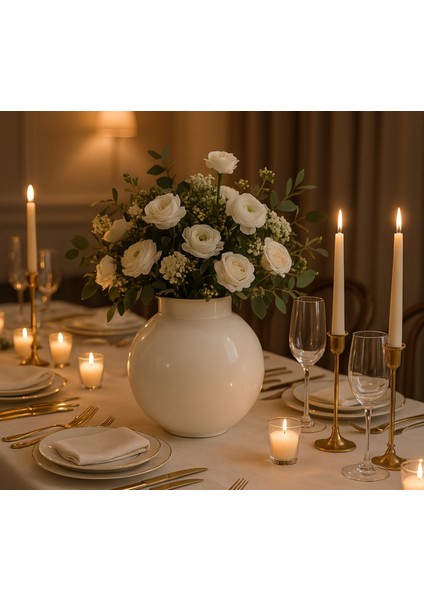 Özel Tasarım Cam Modern Büyük Xl Boy Davet Özel Gün Masaları Sade Şık Zarif Beyaz Vazo 27*27*11