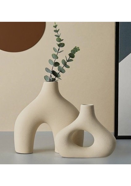 Krem Rengi Vazo 2'li Seramik Xl Boy Bohem Sade Şık Modern Tasarım modelleri
