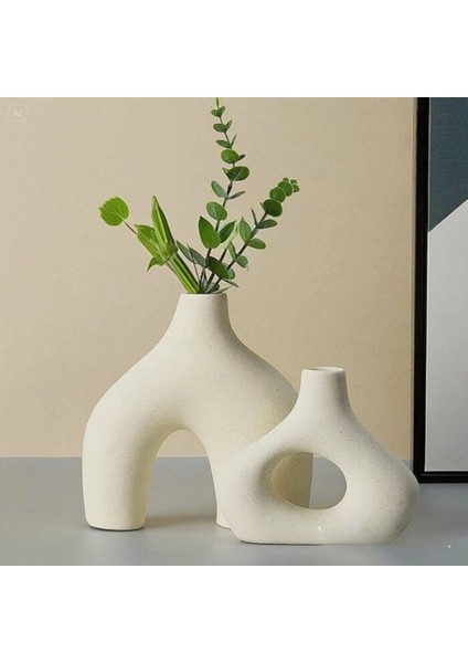 Krem Rengi Vazo 2'li Seramik Xl Boy Bohem Sade Şık Modern Tasarım fırsatları