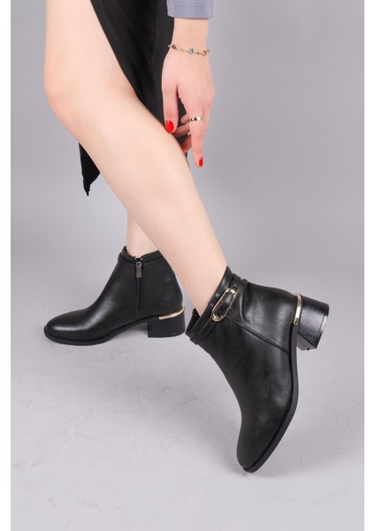 Linz Bileği Kemerli Alçak Topuklu Bot Siyah modelleri