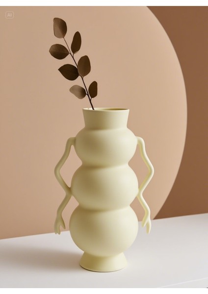 Krem Rengi Vazo Seramik Xl Boy Trio Büyük Vazo 32 cm