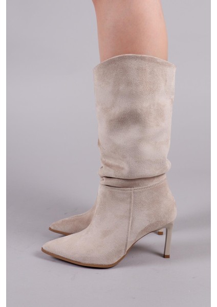 Arlon Büzgülü Çekme Topuklu Çizme Bej indirimleri
