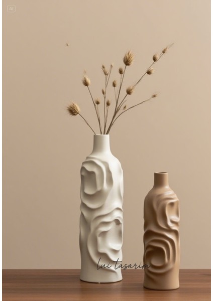 Krem -Karton Rengi Vazo 2'li Seramik Set Arin Vazo Bohem Iskandinav Japon Tarzı fiyatları