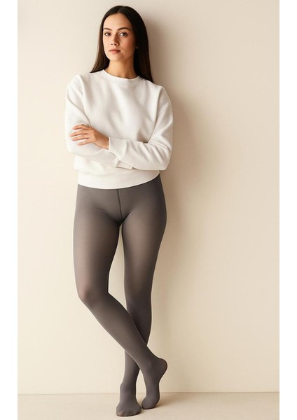 Thin Looking Ince Görünümlü Gri Termal Içi Peluşlu Sıcak Tutak Thermal Külotlu Çorap